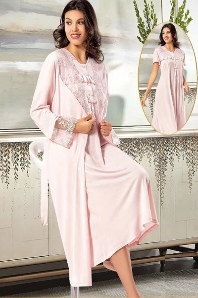 Fırfırlı Düğmeli Hamile Lohusa Sabahlık Gecelik Takımı XSES 2375