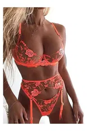 Fosforlu Turuncu Çiçek Desenli Jartiyer Takım For Dreams 8420