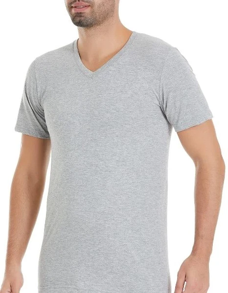 Gri 6'lı Paket V-Yaka Kısa Kollu Fanila Atlet Yıldız Çamaşır 54