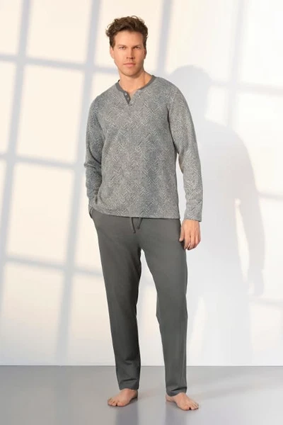 Gri Desenli Düğme Yaka T-Shirt Erkek Pijama Takımı Doreanse 25K4531