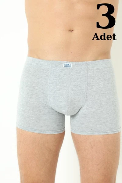 Gri Erkek Boxer Düz 3lü Paket Pamuklu Likralı Arma Yıldız 1170 - 3 ADET