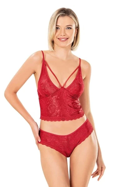 Jakarlı Şort Takımı Kırmızı Ahu Primoda 9153