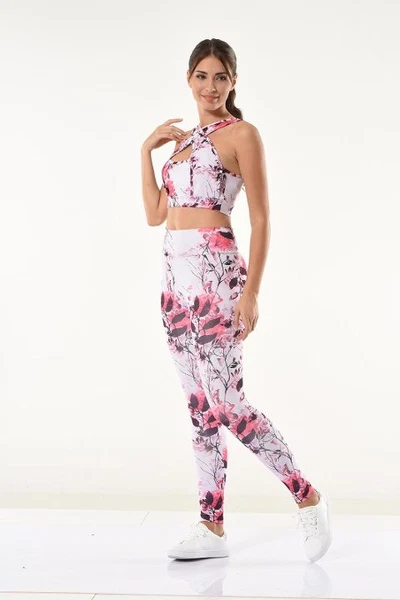 Çiçek Desenli Büstiyer Tayt Takım Derya Kurşun 530