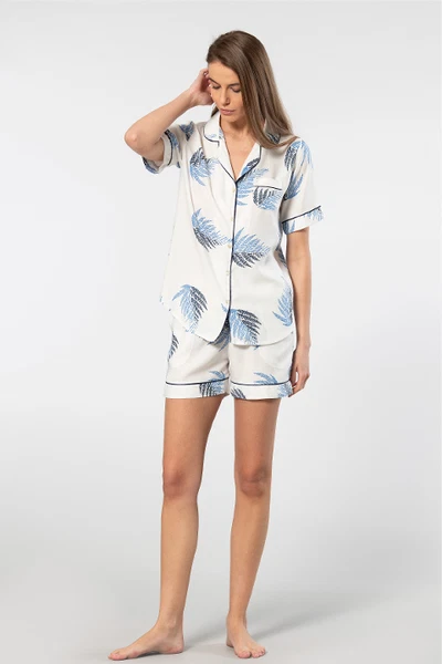 Gömlek Yaka Desenli Dokuma Kadın Şort Pijama Takımı Türen 3605