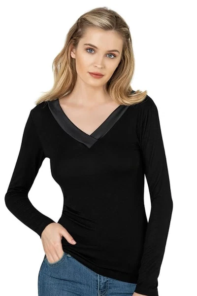 Kadın Likralı Ring Viskon Esnek Rahat Saten Yakalı Uzun Kollu Bluz Özkan 26984