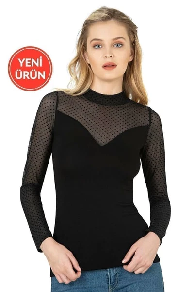 Kadın Ring Viskon Flok Tül Uzun Kol Esnek Yumuşak Bluz T-Shirt Badi Özkan 26824