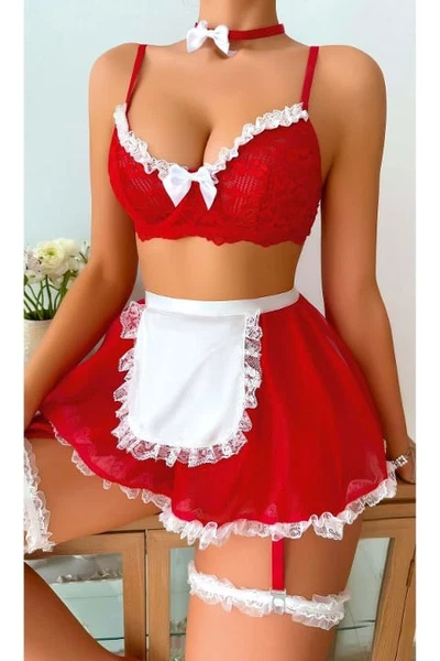 Kırmızı Fantazi Hizmetçi Kostüm Ruselin 2073