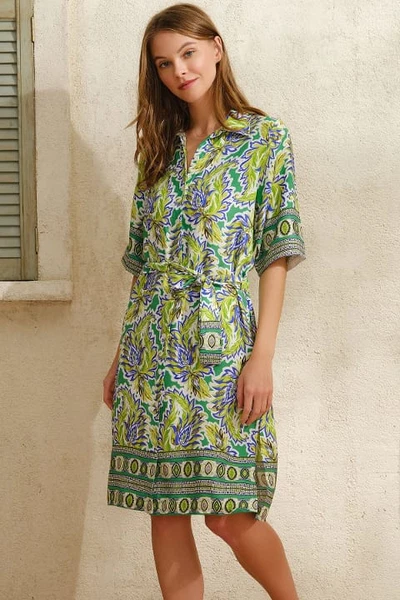 Kısa Yarım Kol V Yaka Viskon Çiçek Desenli Yazlık Uzun Elbise Anıl 5758