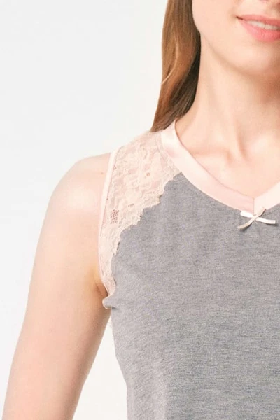 Sıfır Kollu V Yaka Viskon Dantel Detaylı Pijama Takımı Anıl 9856