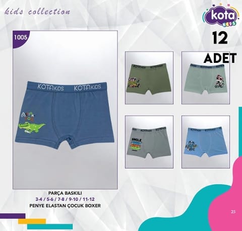 Erkek Çocuk Baskılı Boxer 12Li Kota 1005