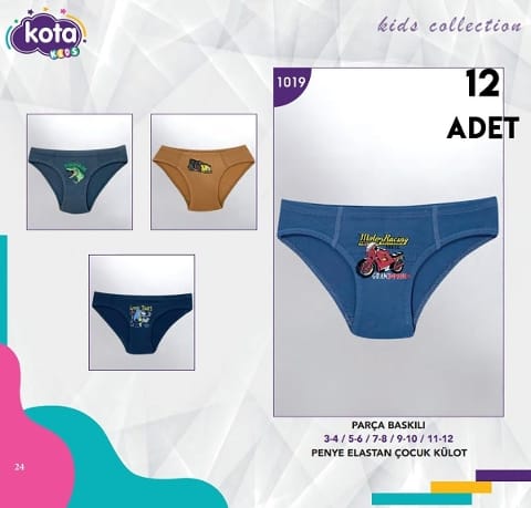 Erkek Çocuk Baskılı Külot 12'li Kota 1019