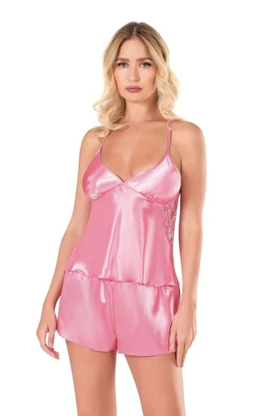 Koyu Pembe Saten Babydoll Şort Takımı Ahu Primoda 9108
