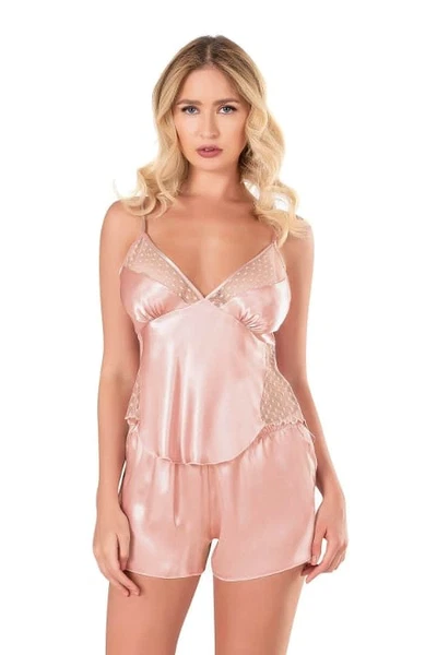 Koyu Pudra Saten Babydoll Şort Takımı Ahu Primoda 9134