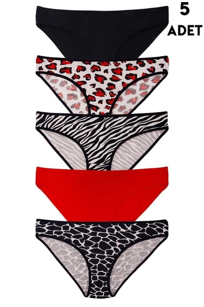 5 Adet Pamuk Slip Külot Kadın Renkli Desenli Koza Biat KZ33000-59