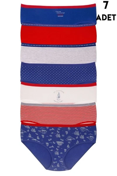 Renkli Büyük Beden Yüksek Bel Külot Pamuklu 7 Adet Koza Biat KZ57000-677