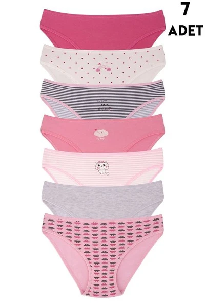 Kız Çocuk Renkli Slip Külot 7 Adet Paket Koza Biat KZ79500-39