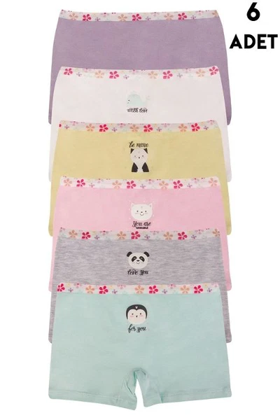 Renkli Kız Çocuk Pamuk Boxer Külot 6 Adet Koza Biat KZ89500-31