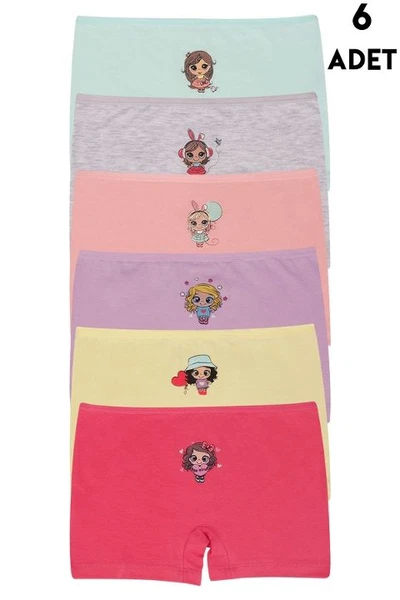 Kız Çocuk Renkli Pamuk Boxer Külot 6 Adet Koza Biat KZ89500-38
