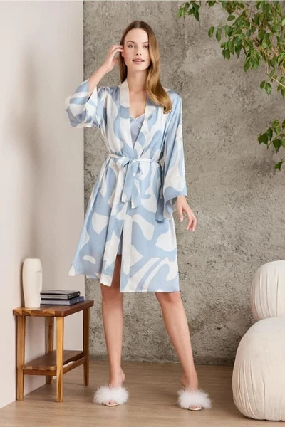 Kuşaklı Çapraz Askılı Saten Emprime Gecelik Sabahlık Takım Pierre Cardin 2420