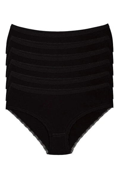 Likralı Dantelli Siyah 6'lı Paket Kadın Bato Külot Yıldız 3751