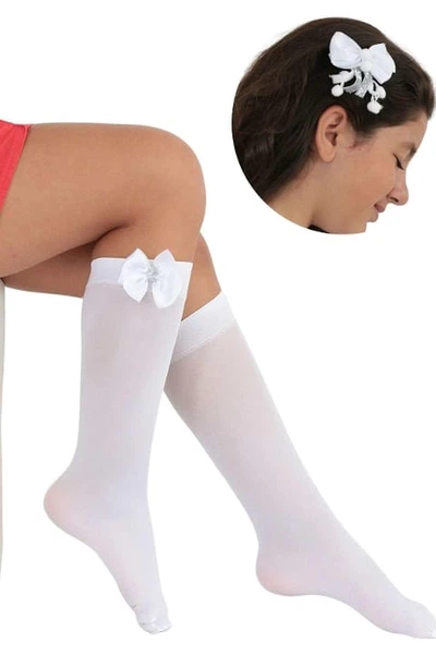 Manolya Aksesuar toka Takımlı Çocuk Dizaltı Çorap Beyaz Daymod D2242039