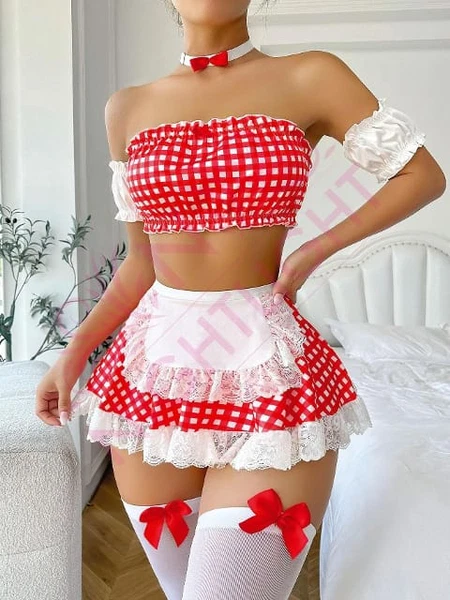 Önlüklü Boyunluklu Çorapları Fiyonklu Fantazi Hizmetçi Kostümü Nightlight 3633