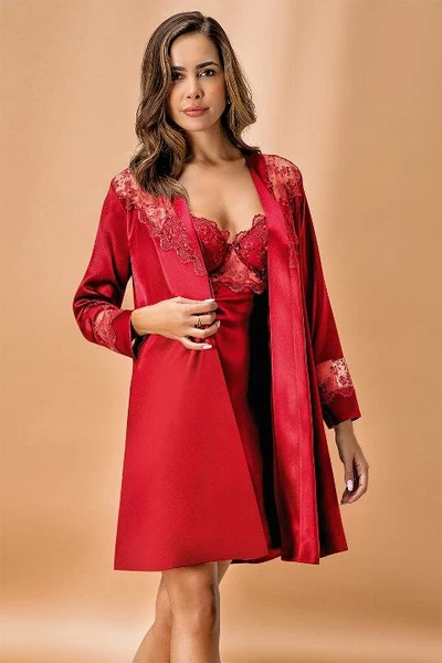 Nurteks 5384 Kaplı Saten Kimono Takım Bordo