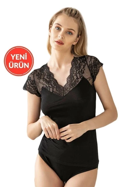 Önü Dantel Detaylı V Yaka Kadın Pamuklu Modal Esnek Yumuşak Atlet Özkan 26947