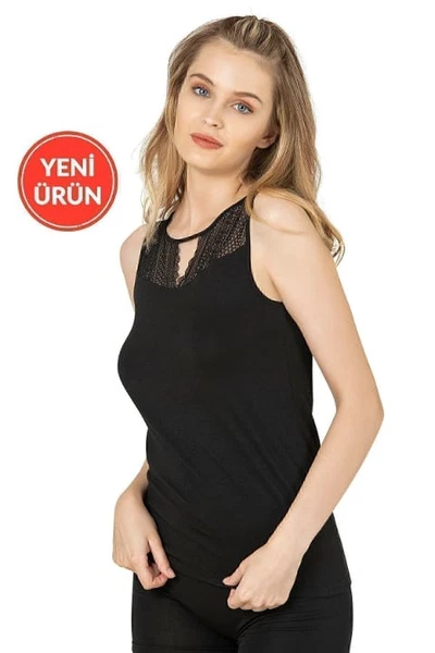 Önü Dantel Pencereli Pamuklu Modal Esnek Yumuşak Kalın Askılı AKadın tlet Özkan 26963 