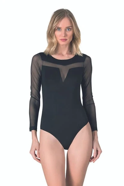 Özkan 25261 Kadın Viskon Uzun Kollu Tül Detaylı Örme Çıtçıtlı Body