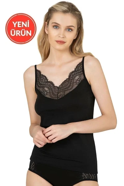 Pamuklu Modal Esnek Yumuşak Dantelli İnce Askılı Kadın AtletÖzkan 26954