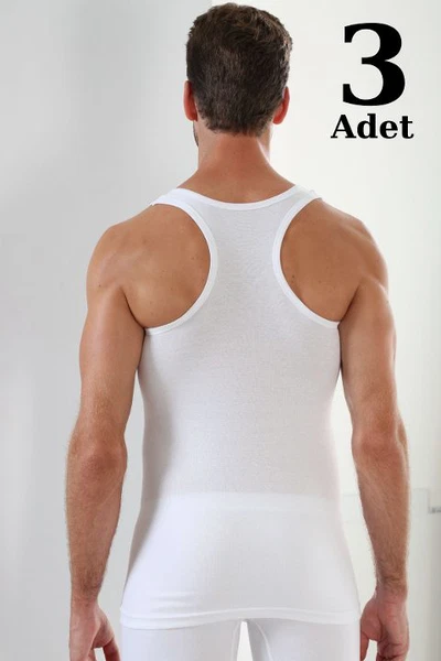 Pamuklu Likralı Sporcu Erkek Beyaz Atlet 3'lü Paket Arma Yıldız 1168 - 3 ADET