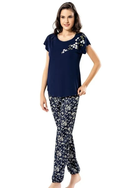 Papatya Desenli Lacivert İkili Penye Pijama Takımı Loriva Ahu 1753