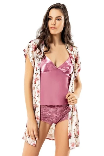 Pembe Desenli Üçlü Saten Babydol Şort Takımı Loriva Ahu 1737