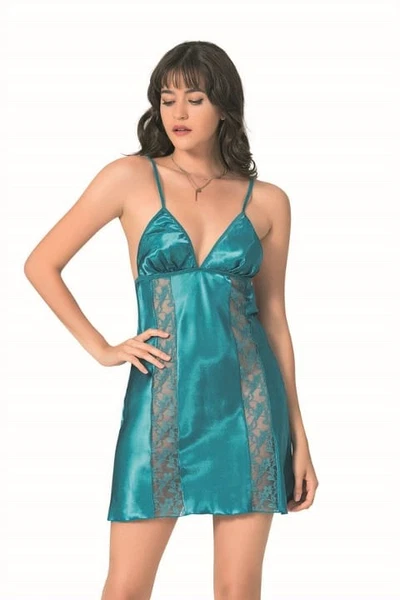 Petrol Kısa Saten Gecelik Ahu Primoda 8062