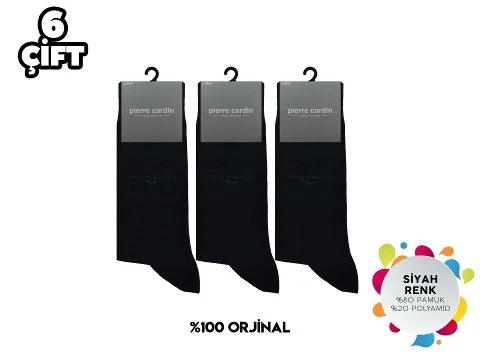 Siyah Erkek Penye Likralı Çorap 6'lı Pierre Cardin 532