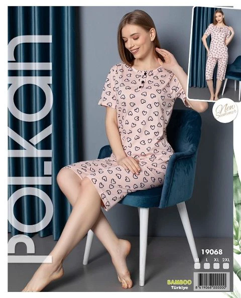 Kısa Kollu Polkan Kapri Pijama Takımı 19068
