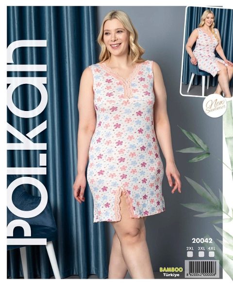Kadın Büyük Beden Bamboo Geniş Askılı Gecelik Polkan 20042