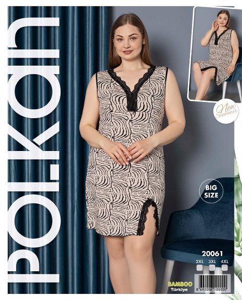 V Yaka Bamboo Big Size Geniş Askılı Gecelik Polkan 20061