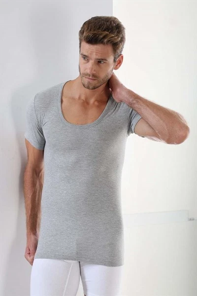 Premium Erkek Gri %100 Pamuk Yuvarlak Yaka Tişört Arma Yıldız 1002