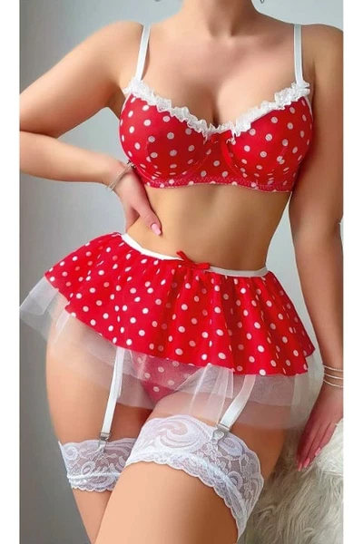 Puantiyeli Fantezi Hizmetçi Kostüm Kadın Seksi Gecelik Ruselin 2076