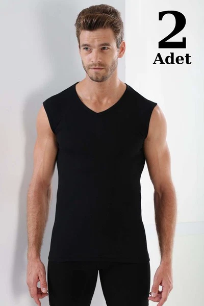 Ribana Siyah V Yaka Kolsuz Atlet 2li Paket Arma Yıldız 1115 - 2 ADET