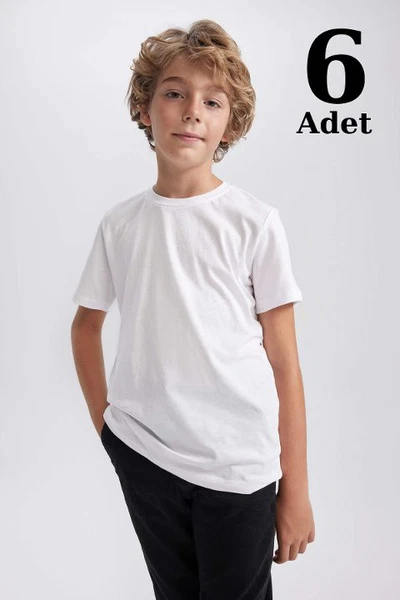 Sıfır Yaka Erkek Çocuk Beyaz Tişört Kısa Kollu %100 Pamuk Arma Yıldız 5504 - 6 ADET