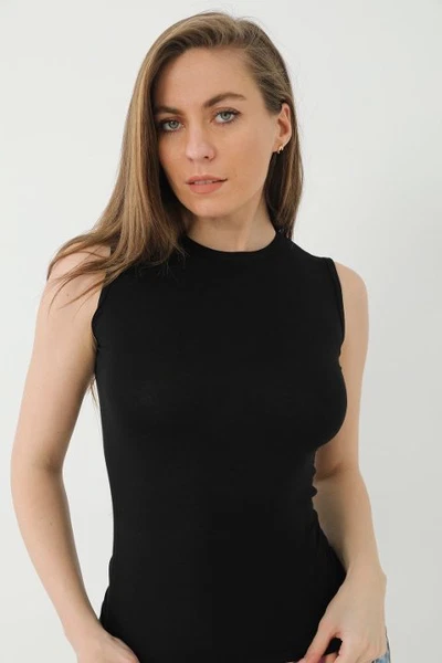 Siyah Bambu Tişört Sıfır Yaka Sıfır Kol Kolsuz Atlet Arma Yıldız 3708