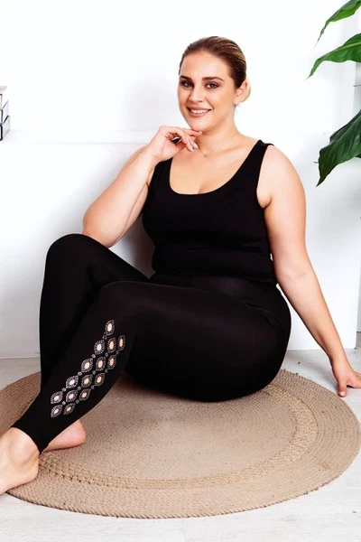 Siyah Büyük Beden Yüksek Bel Taş Detaylı Tayt Lady 1123