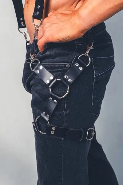 Siyah Deri Erkek Harness missisX 88027