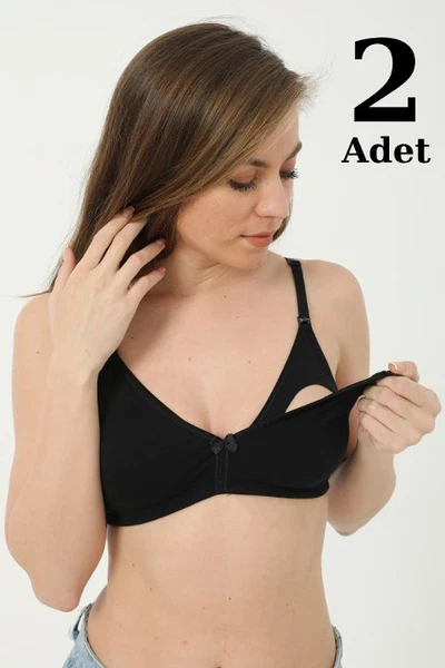 Siyah Emzirme Sütyeni 2li Paket Pamuklu Arma Yıldız 3719 - 2 ADET