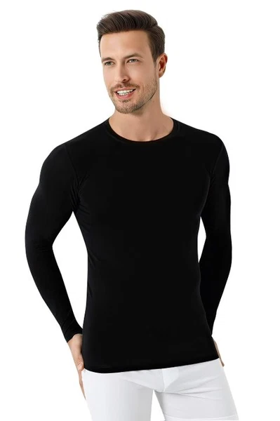 Siyah Erkek Uzun Kollu Tişört Regular Fit Bisiklet Yaka %100 Pamuk Arma Yıldız 1189