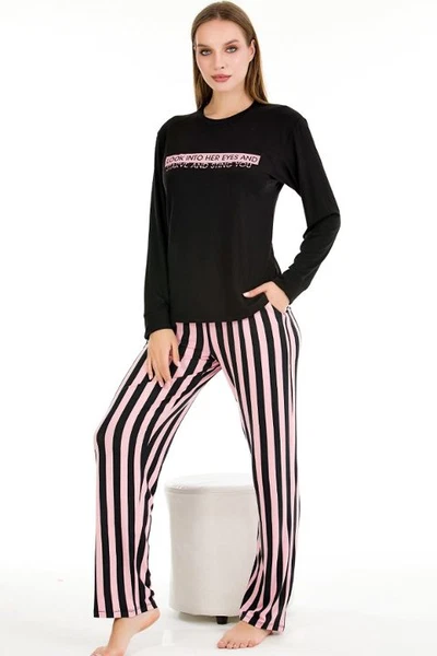 Uzun Kollu Desenli Viskon Pijama Takımı Lady 11648