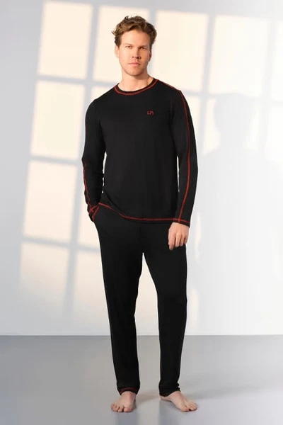 Uzun Kollu Siyah Kırmızı Erkek T-Shirt Pijama Takımı Doreanse 25K4540